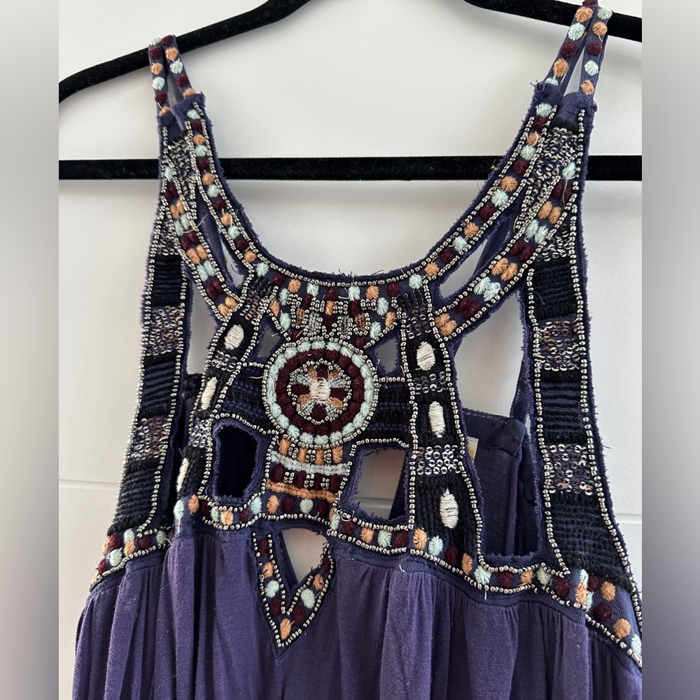 Free People Purple Beaded Boho Festival Tunic Bikini Cover-Up Top Size S - Picture 9 of 14